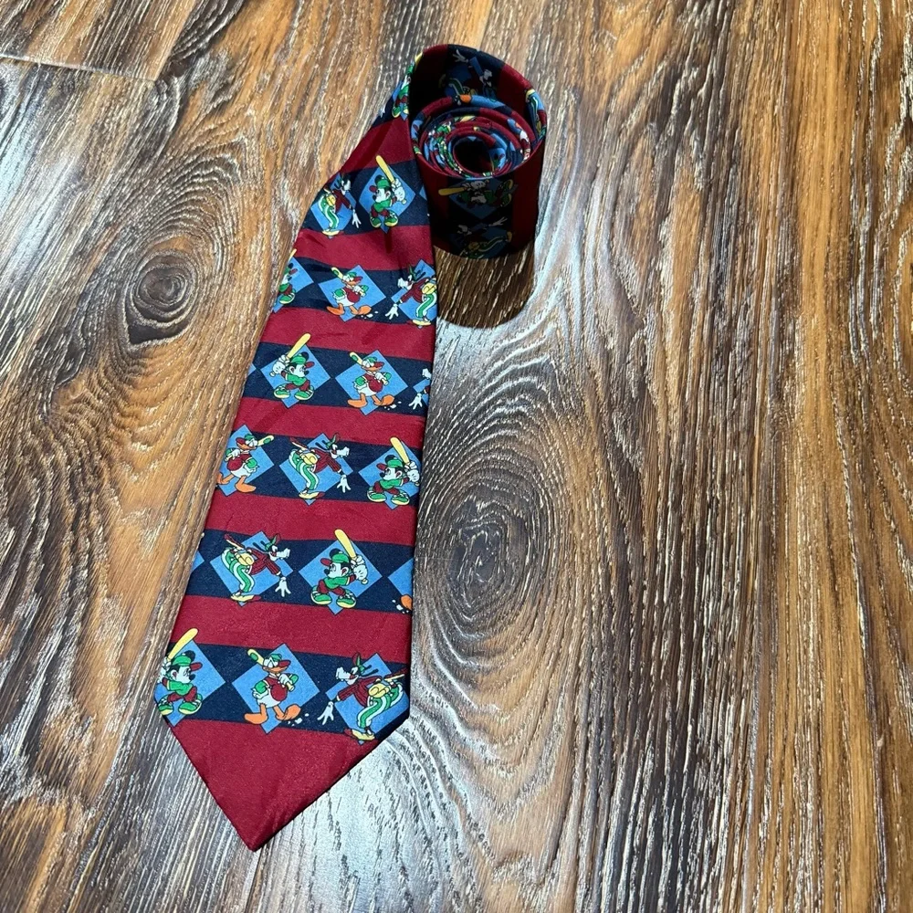 Mickey Unlimited Disney‎ Baseball Necktie Red Navy Blue Mickey Donald Goofy MBP
